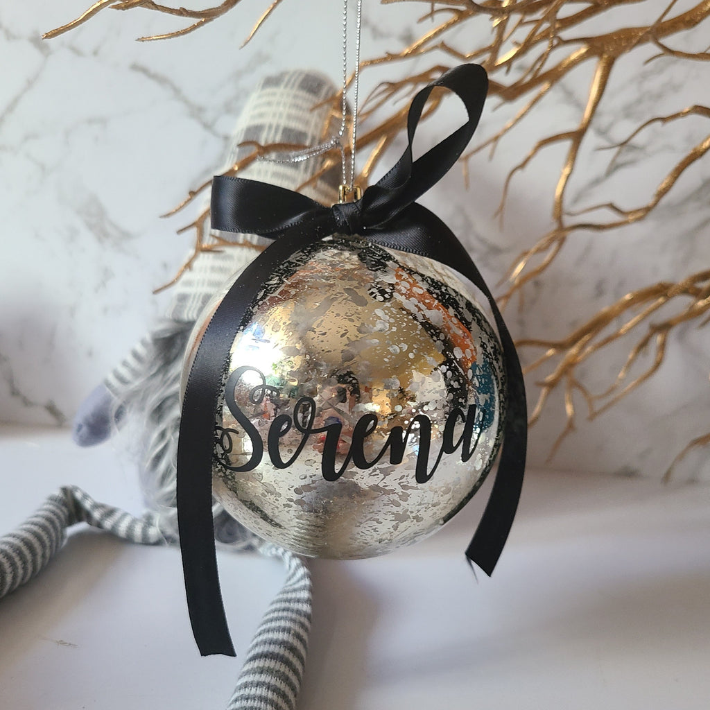 Gold Champagne 10cm diameter  personalised xmas bauble ornament