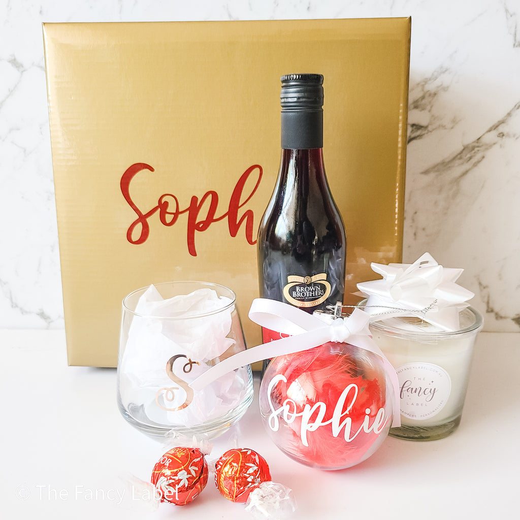 xmas hamper gift set personalised red and white christmas ornament
