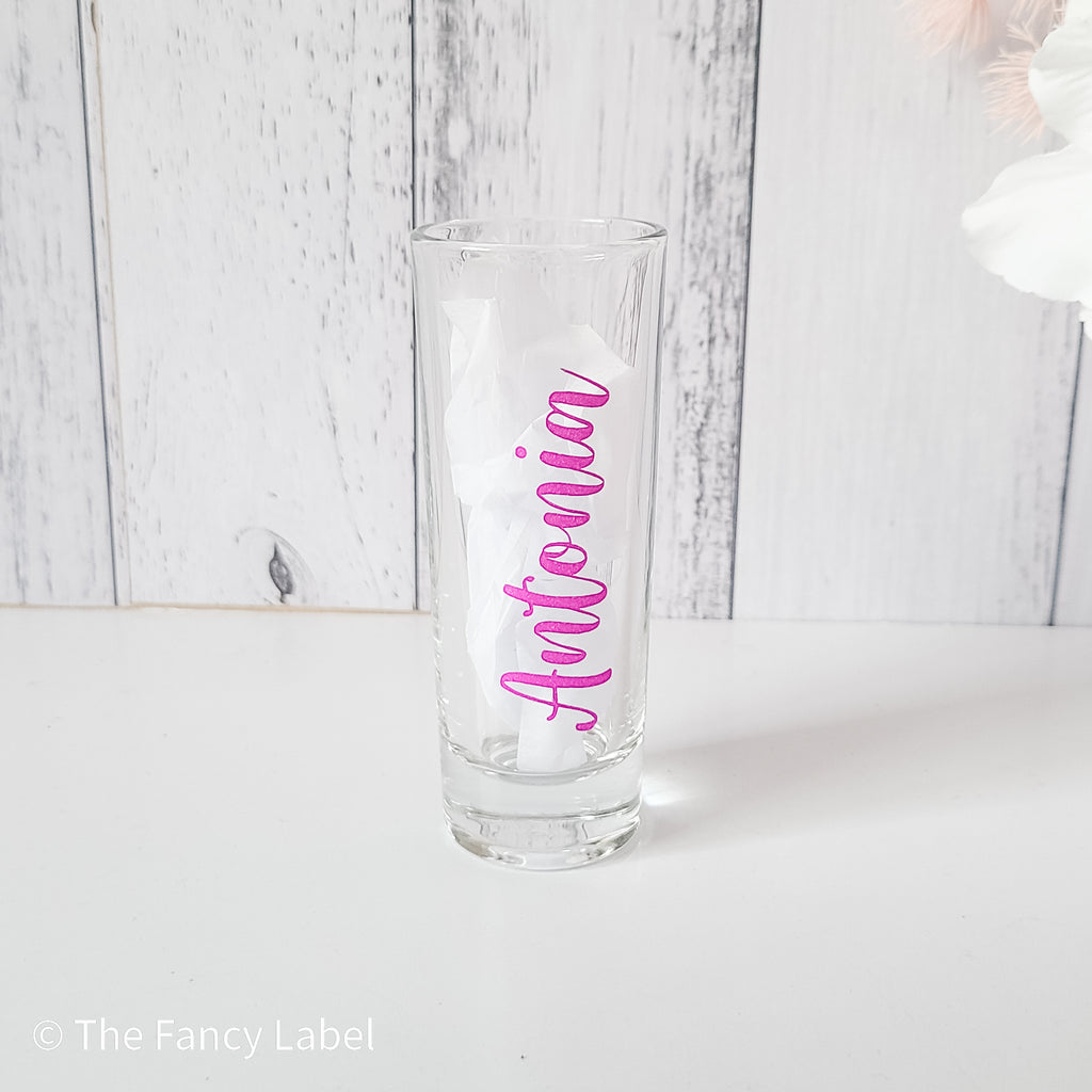 Personalised large shot glass for bridesmaid hampers, gifts for her
