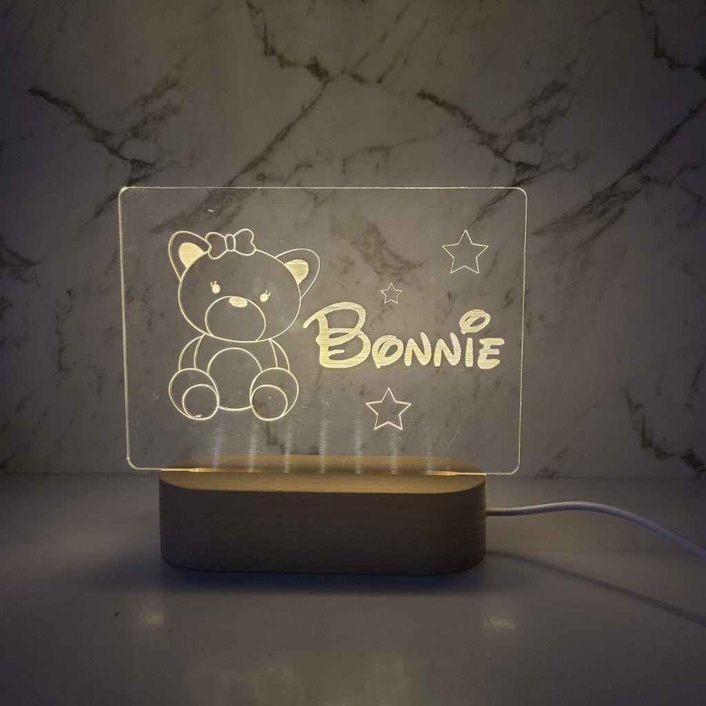 childrens night light nursey light personalised name bonnie bear the fancy label
