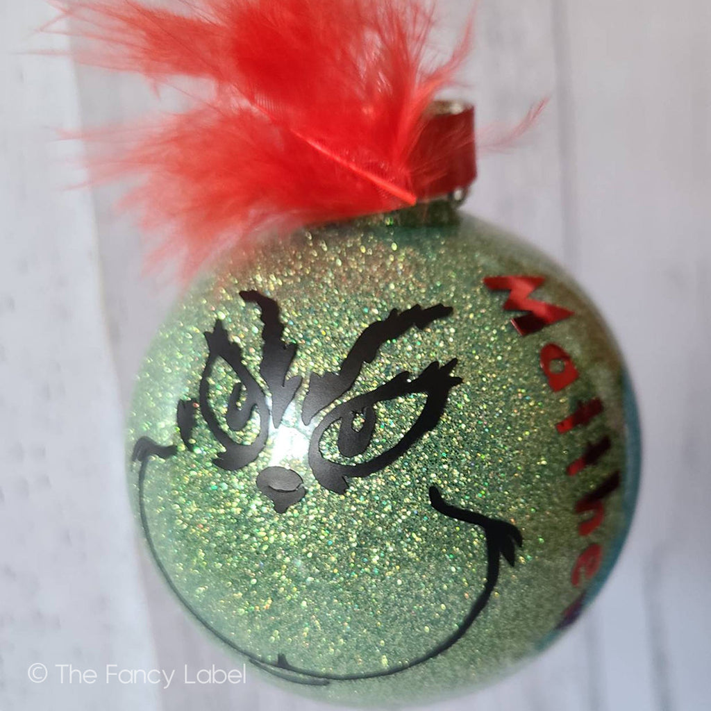 Grinch face christmas bauble personalised