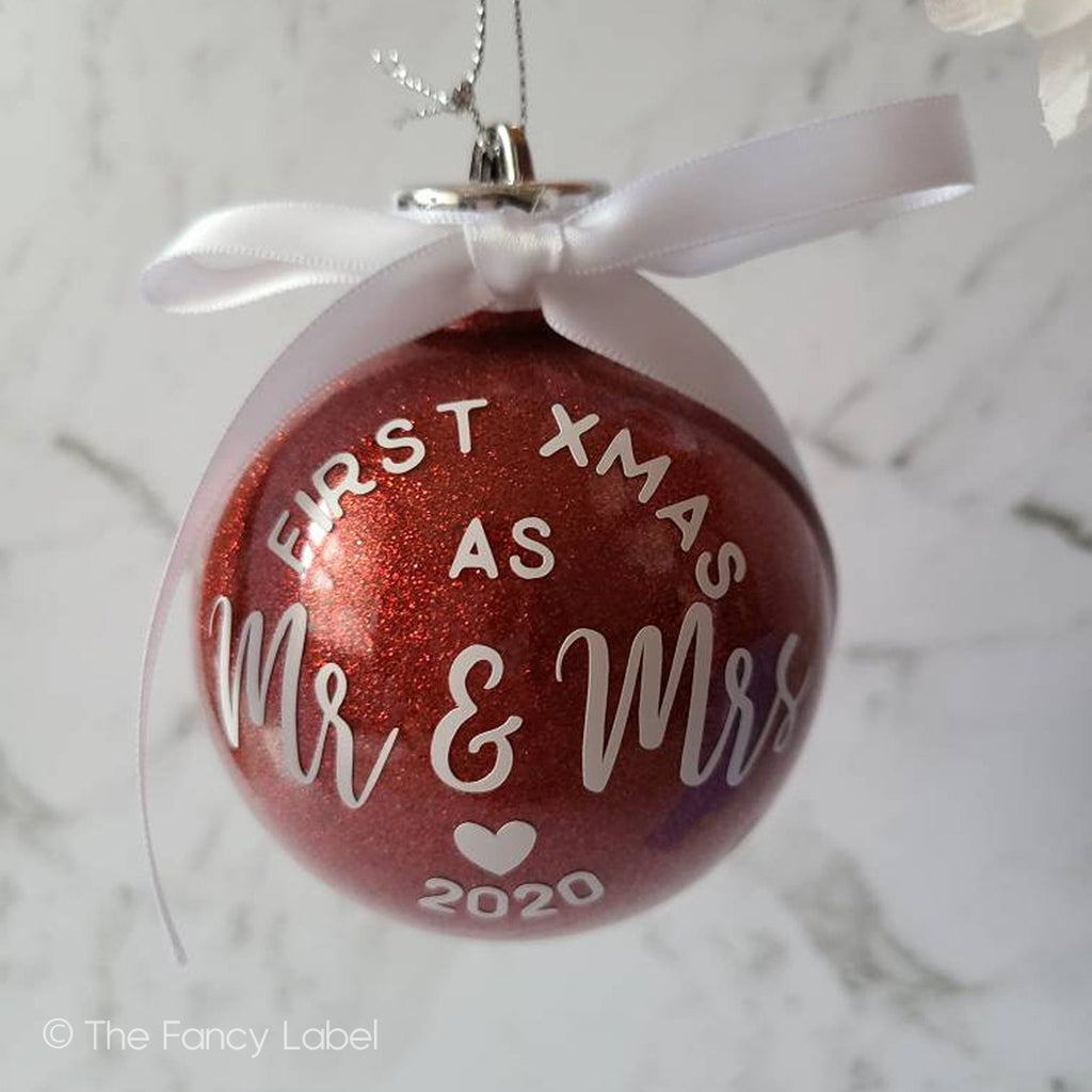 first xmas as mr and mrs bauble personalised year christmas tree ornaments