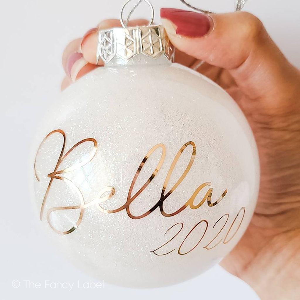 Personalised White Glitter Bauble Elegant Christmas Xmas