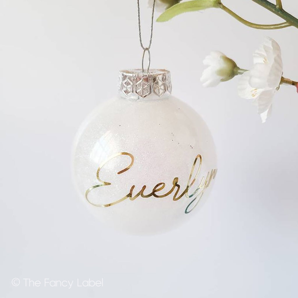 Personalised White Glitter Bauble Elegant Christmas Xmas