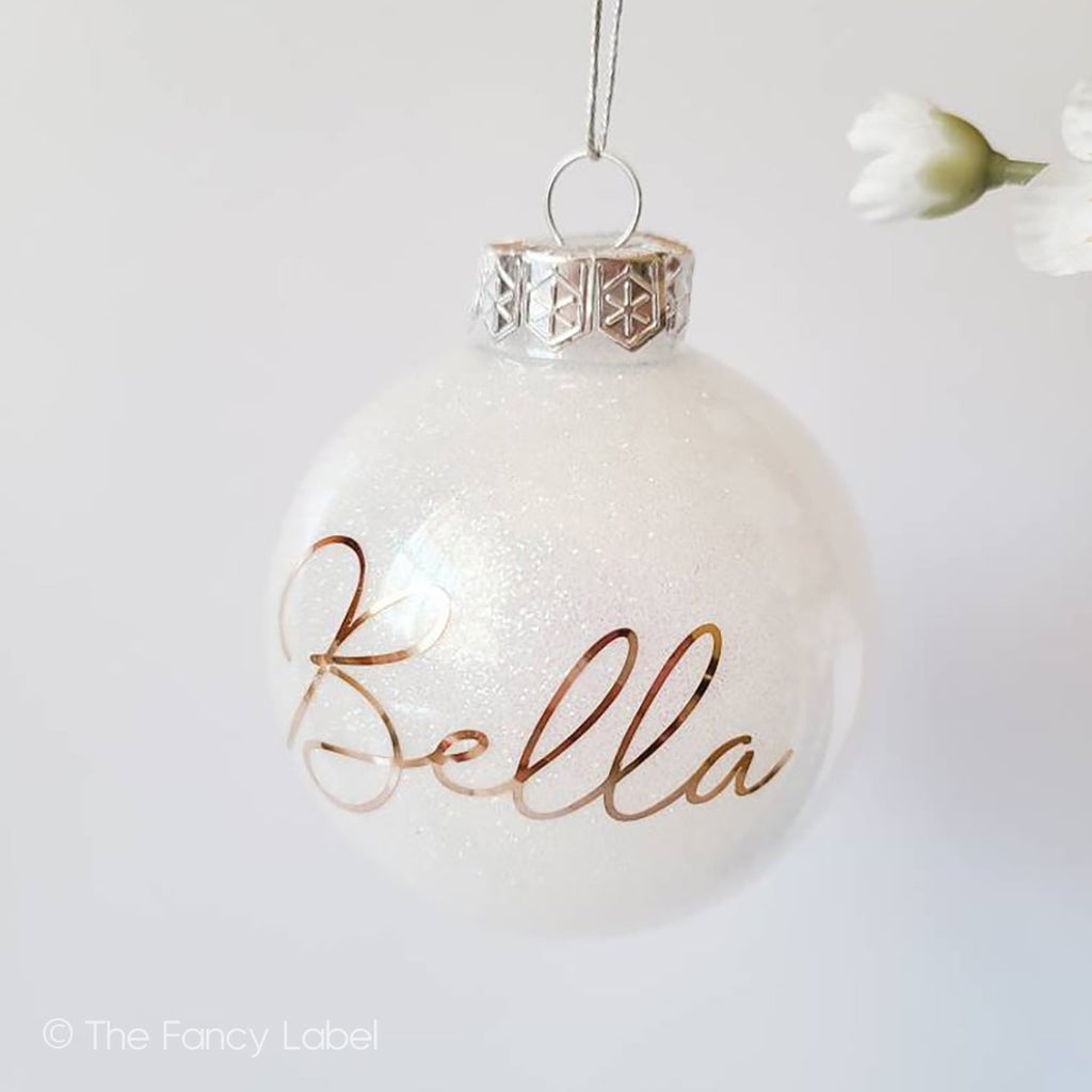 Personalised White Glitter Bauble Elegant Christmas Xmas