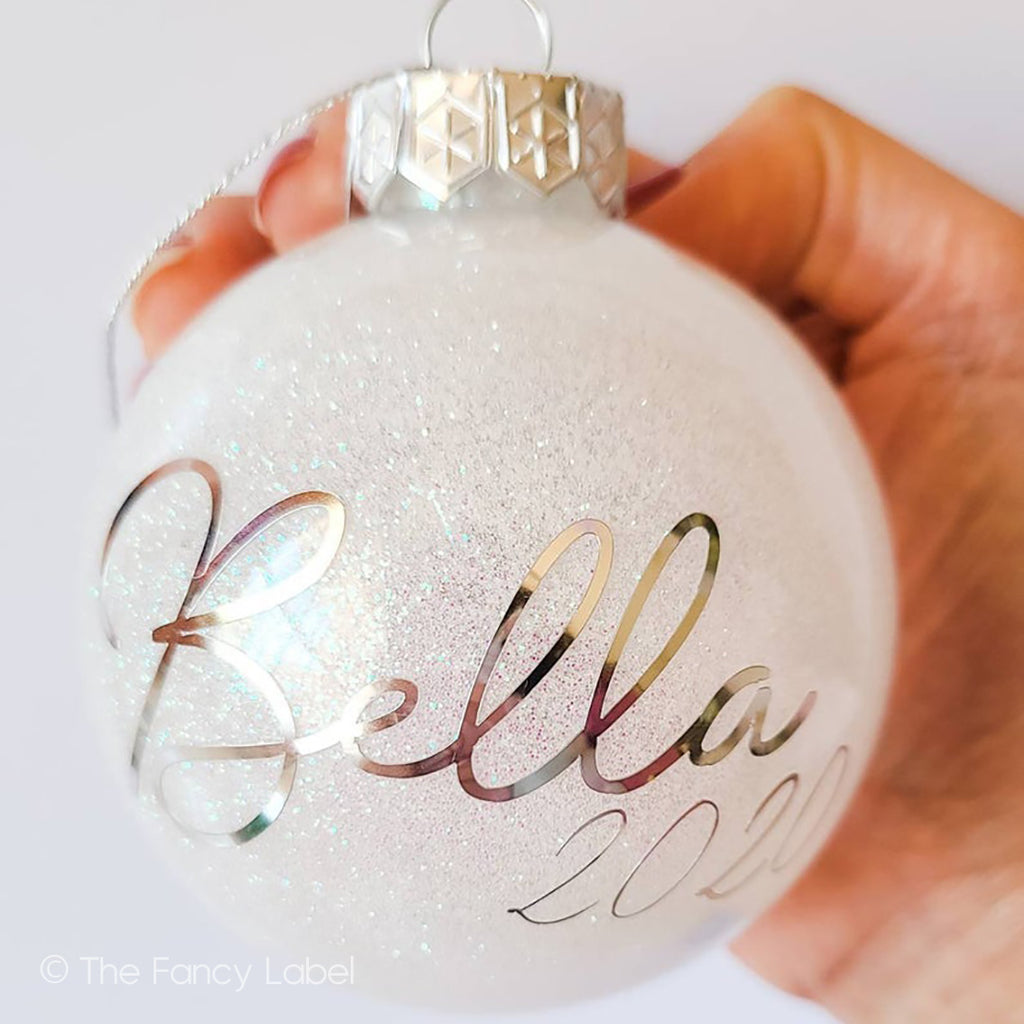Personalised White Glitter Bauble Elegant Christmas Xmas