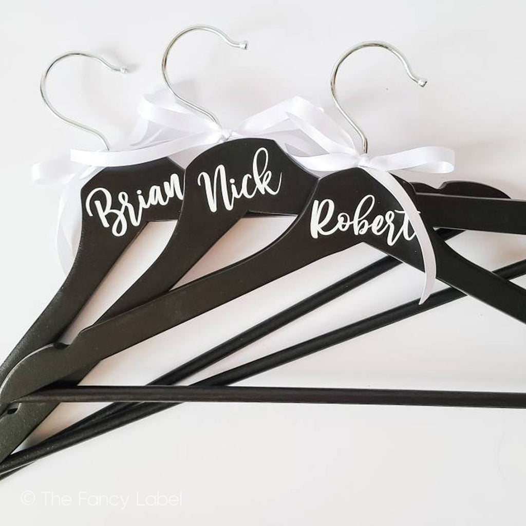 Personalised Coat Clothes Hanger black and white with bow for bridal groom and wedding favours