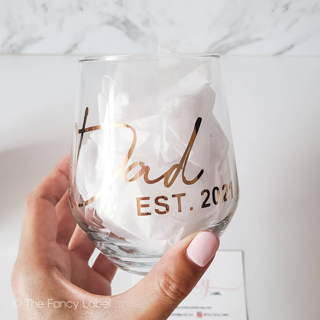Personalised Stemless New Parents New Mum New Dad established year drinking glass gift