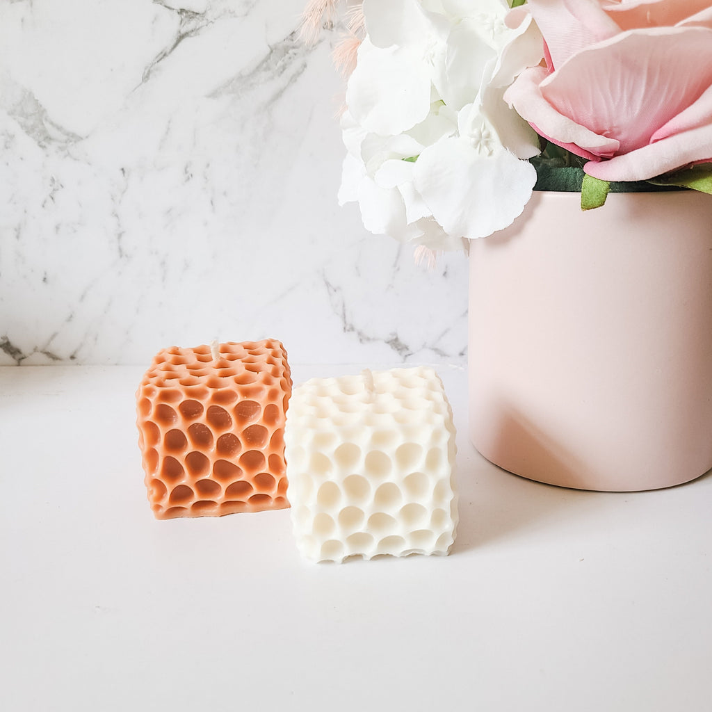 honeycomb soy candle pillar cute caramel white