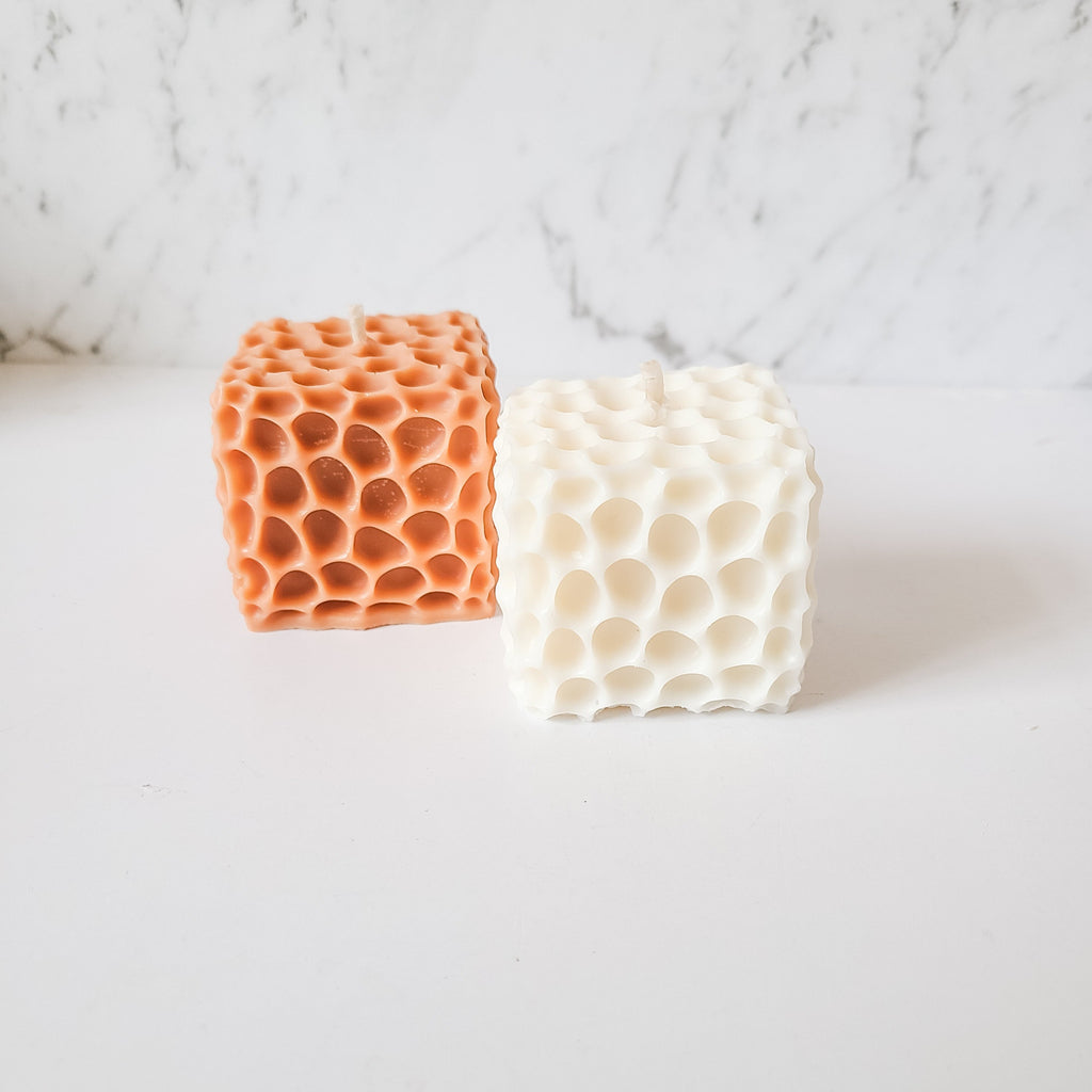 honeycomb soy candle pillar cute caramel white