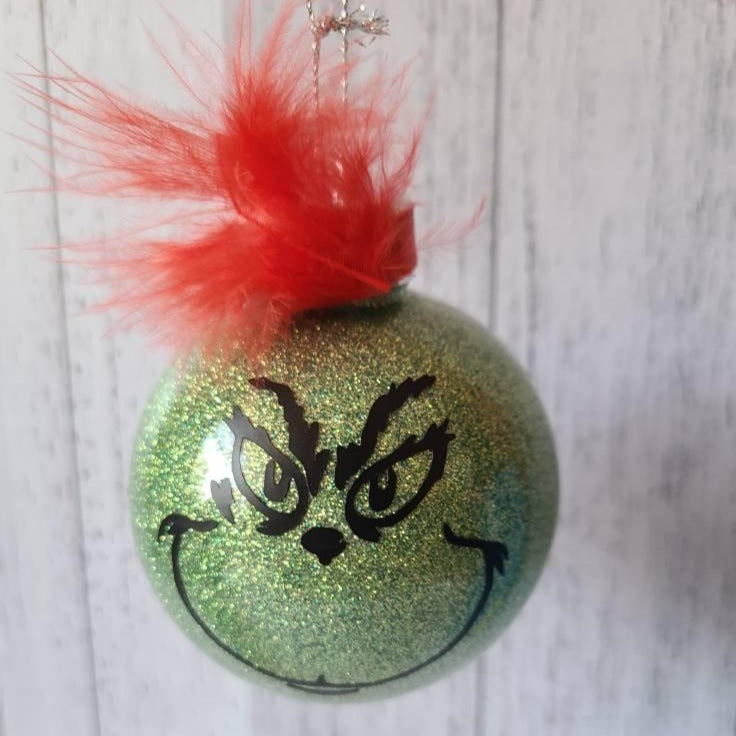 Grinch face christmas bauble personalised
