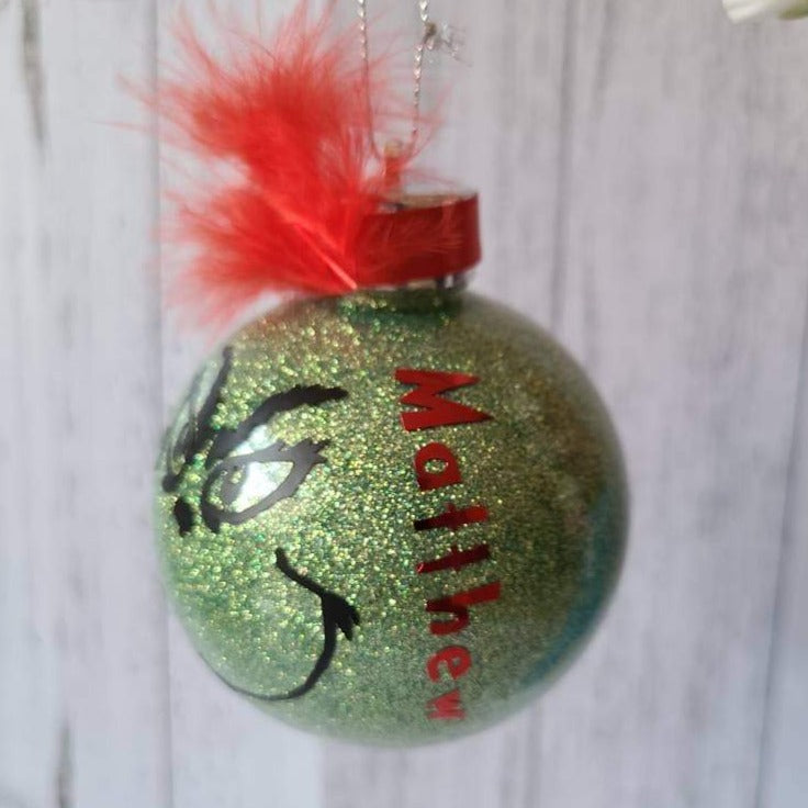 Grinch face christmas bauble personalisedGrinch face christmas bauble personalised