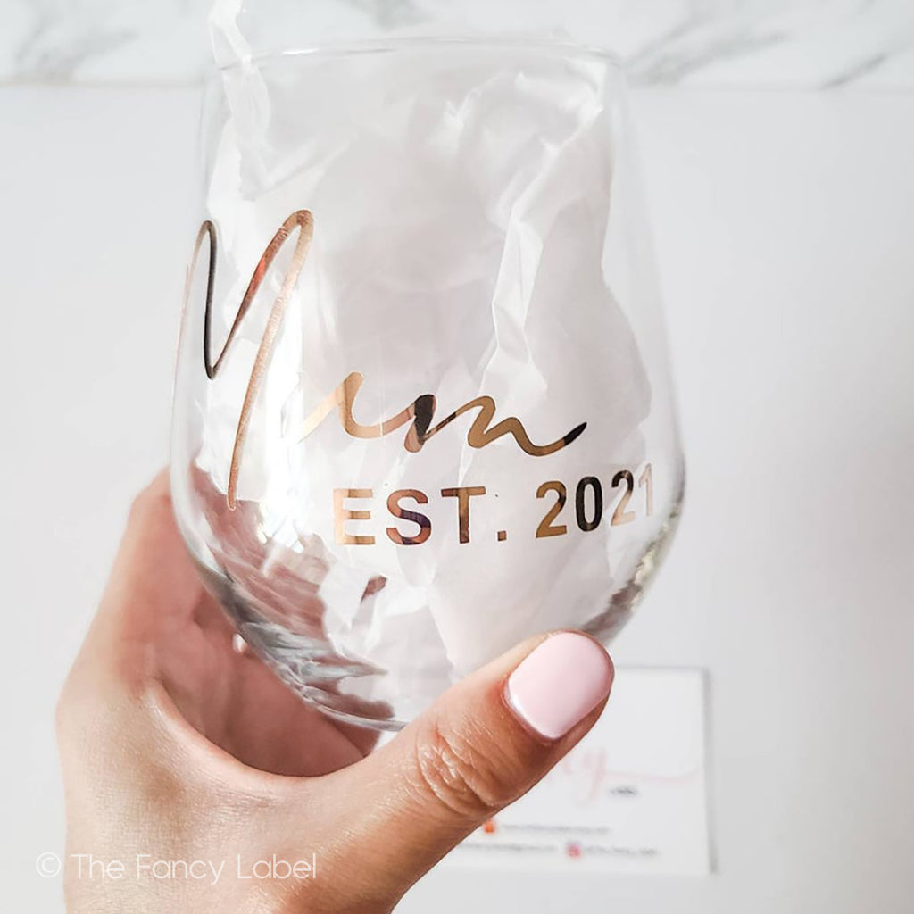 Personalised Stemless New Parents New Mum New Dad established year drinking glass gift