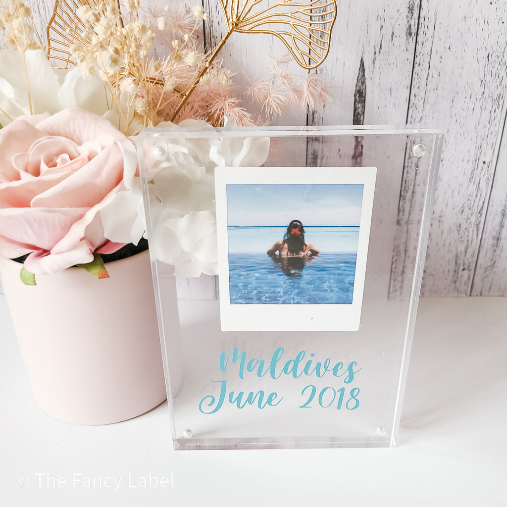 personalised floating frame with polaroid photo and customised message