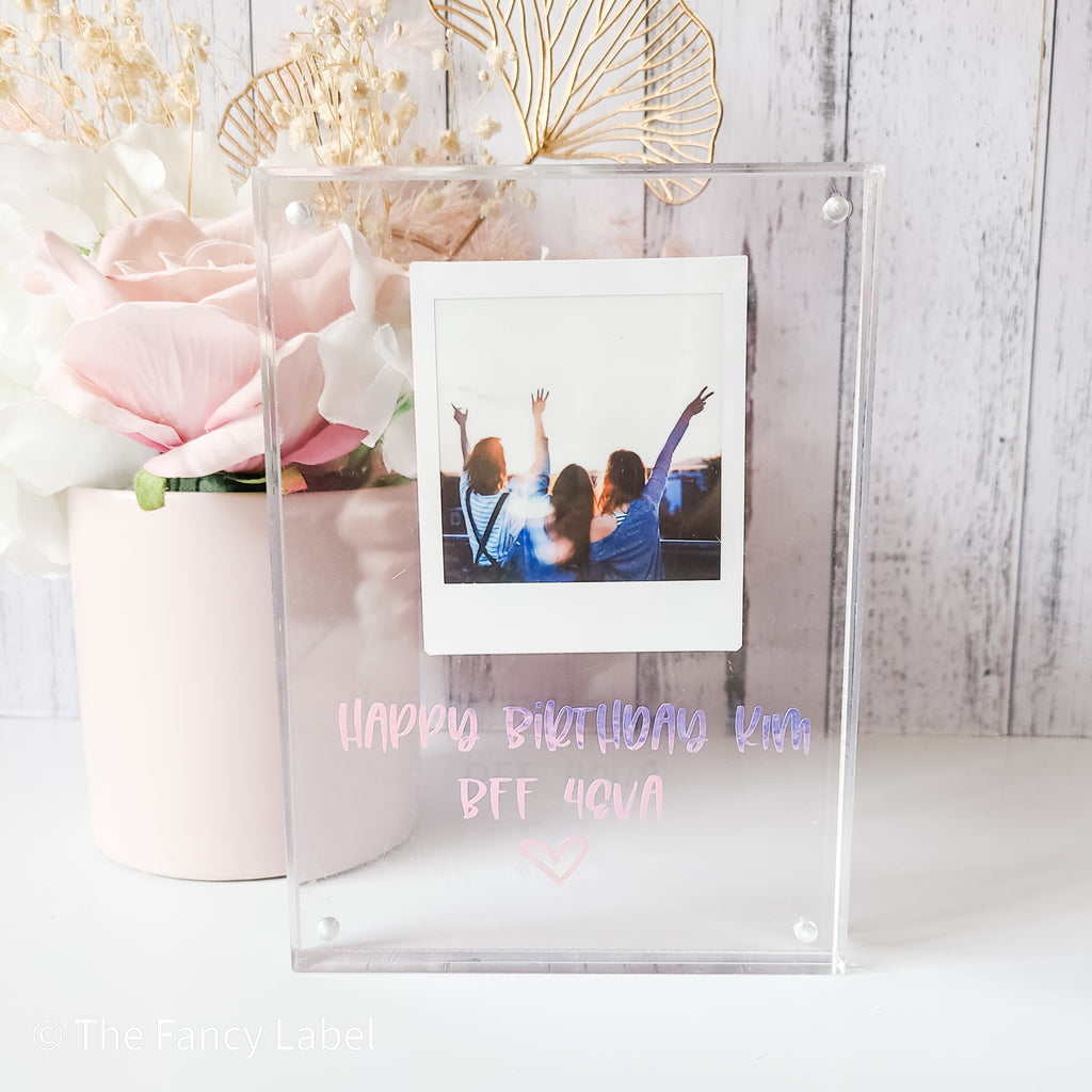 personalised floating frame with polaroid photo and customised message best friends birthday