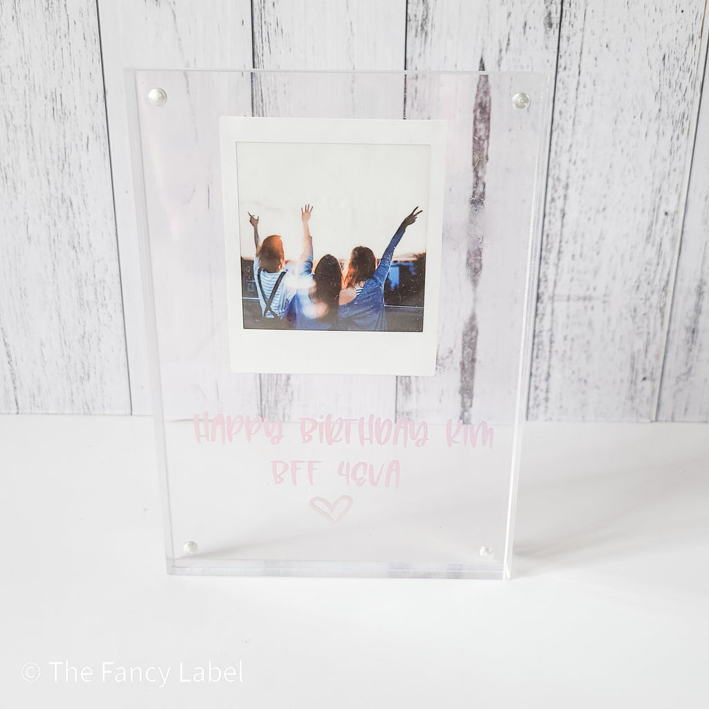 personalised floating frame with polaroid photo and customised message