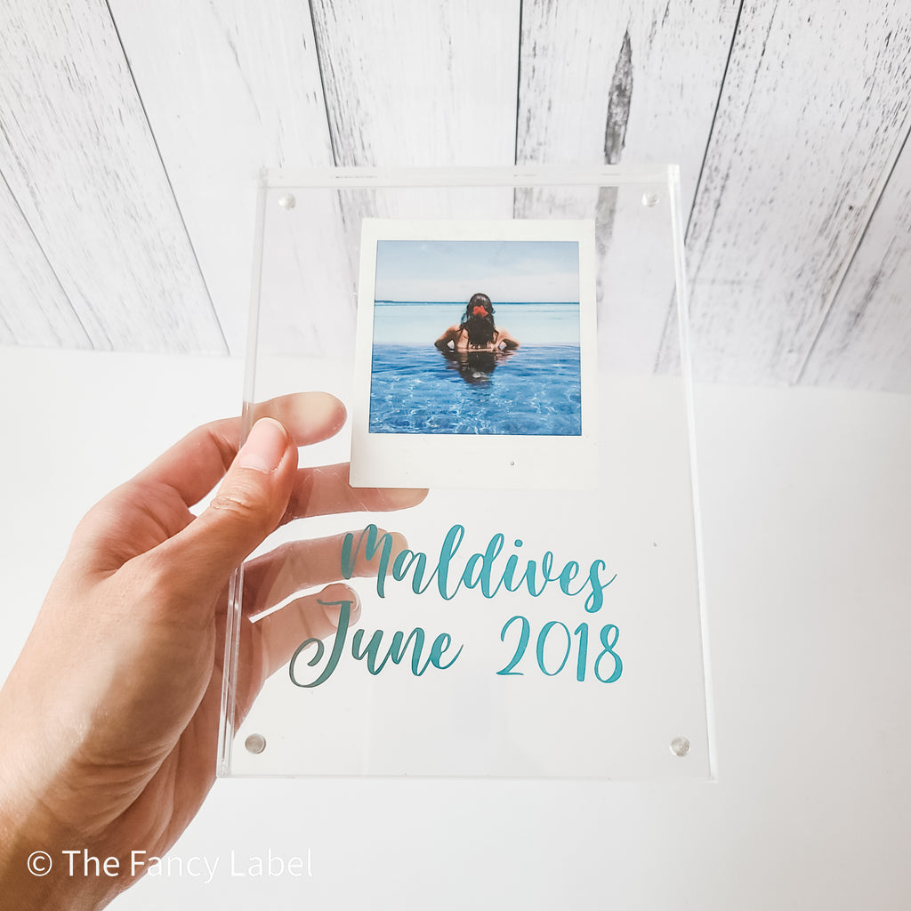 personalised floating frame with polaroid photo and customised message
