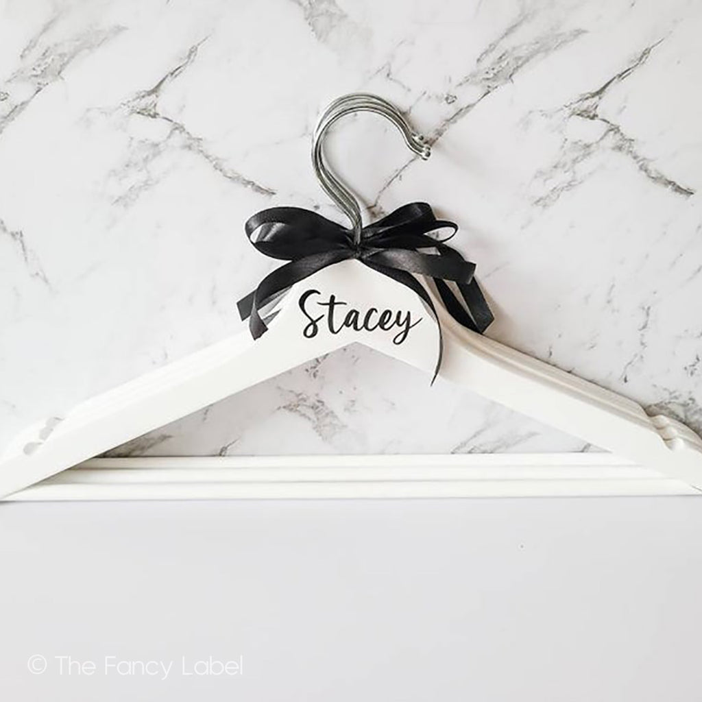 Personalised Coat Clothes Hanger black and white with bow for bridal groom and wedding favours